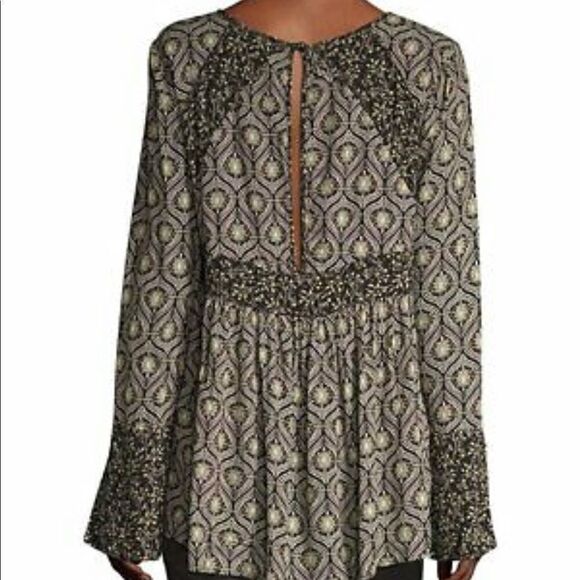 FREE People Rolling Hills Bell Sleeve Geometric Print V-Neck Tunic Top | Small - Picture 3 of 16